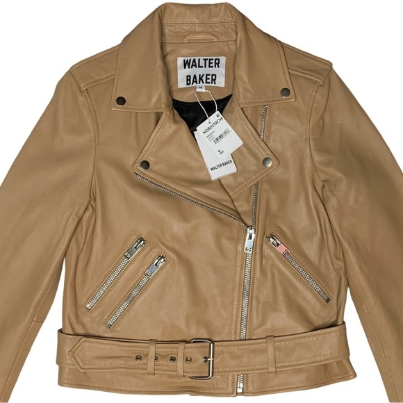 Walter Baker Allison Leather Biker Jacket Tan Latte Size M - Picture 9 of 17